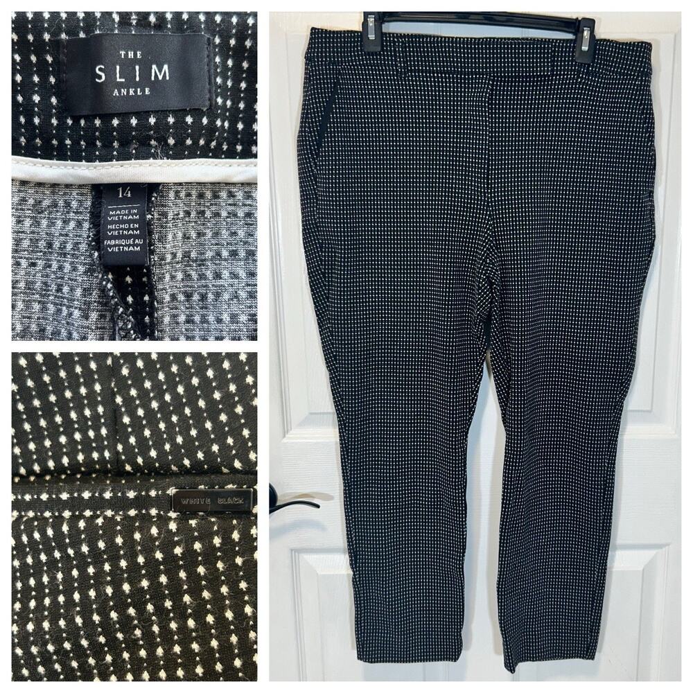 White House Black Market Sz 14 The Slim Ankle Black Houndstooth Stretch Pants